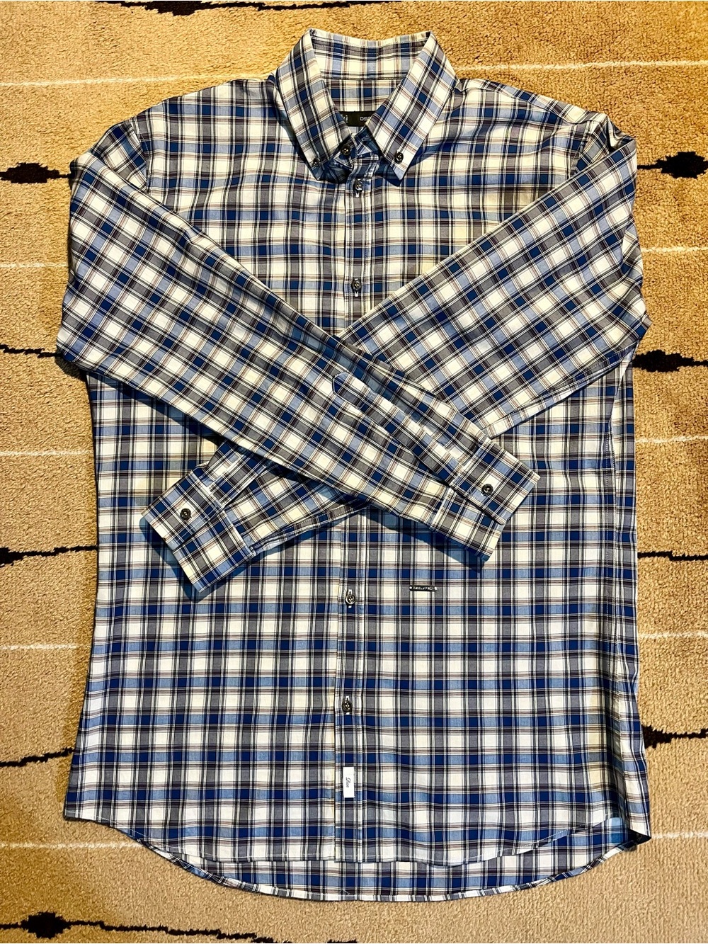 DSQUARED Blue and White Plaid Button-Down Shirt